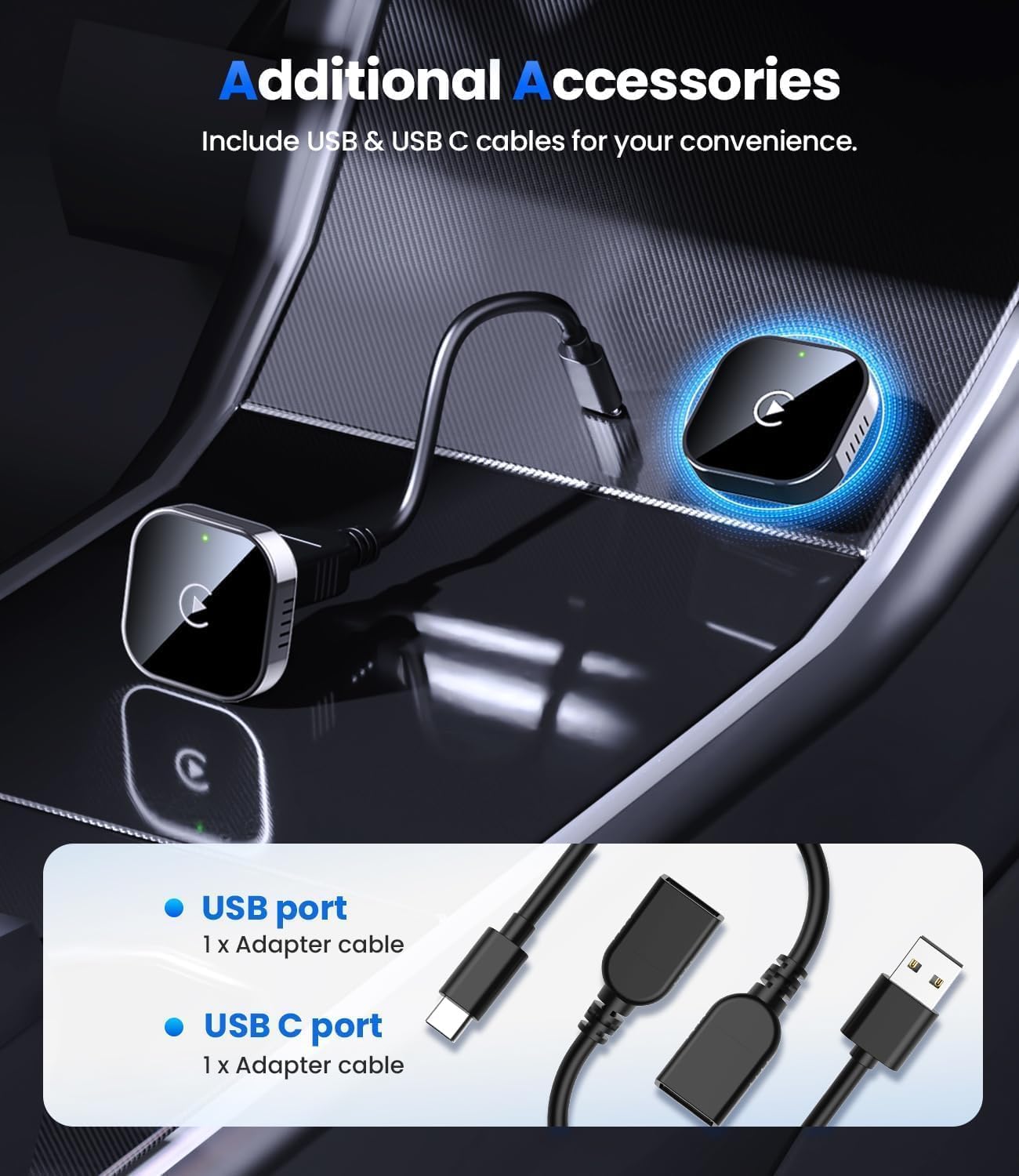 Adaptateur CarPlay sans– Passez à CarPlay sans Fil, Plug & Play, USB/Type-C, Mini & Adaptateur CarPlay sans Fil Stable Compatible avec Apple iOS 10+ et Les Voitures CarPlay filaires à (D)